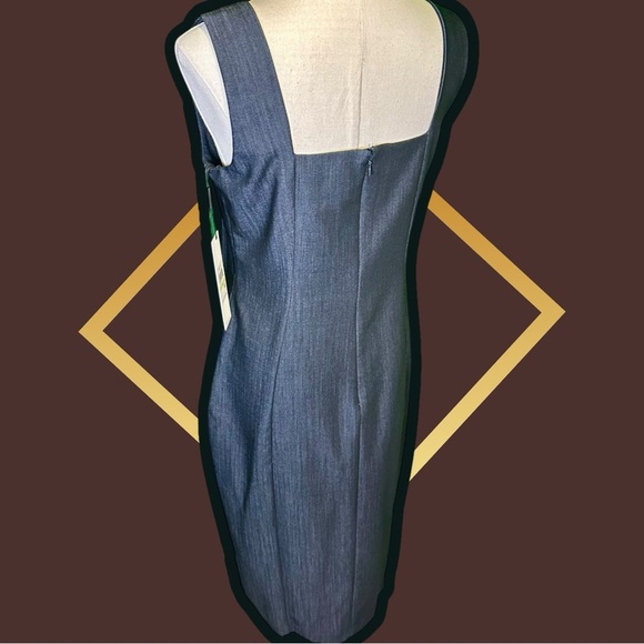 NWT Calvin Klein Navy Blue Chambray Asymmetric Gold Button Up Sheath Dress Sz 4 - Picture 9 of 16